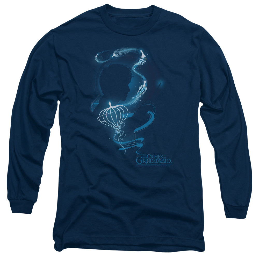 Fantastic Beasts 2 Newt Silhouette Mens Long Sleeve Shirt Navy Blue