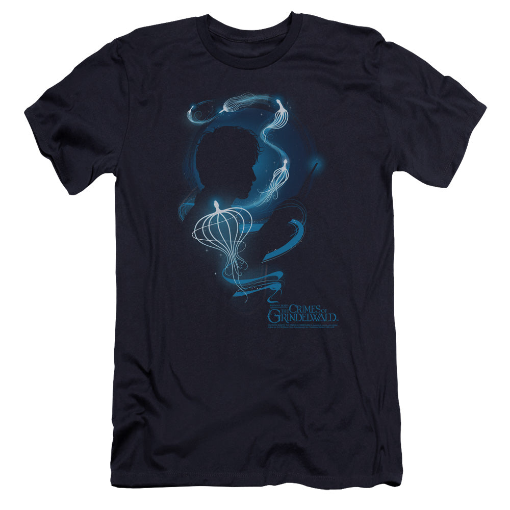 Fantastic Beasts 2 Newt Silhouette Premium Bella Canvas Slim Fit Mens T Shirt Navy Blue