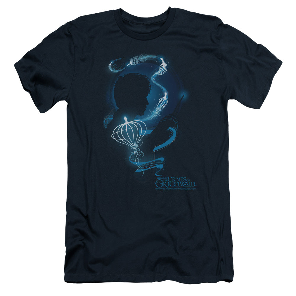 Fantastic Beasts 2 Newt Silhouette Slim Fit Mens T Shirt Navy Blue