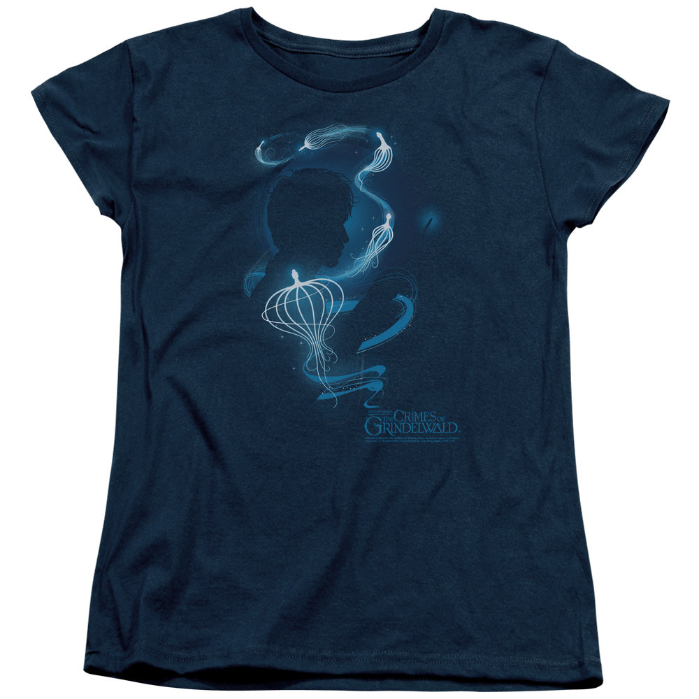 Fantastic Beasts 2 Newt Silhouette Womens T Shirt Navy Blue