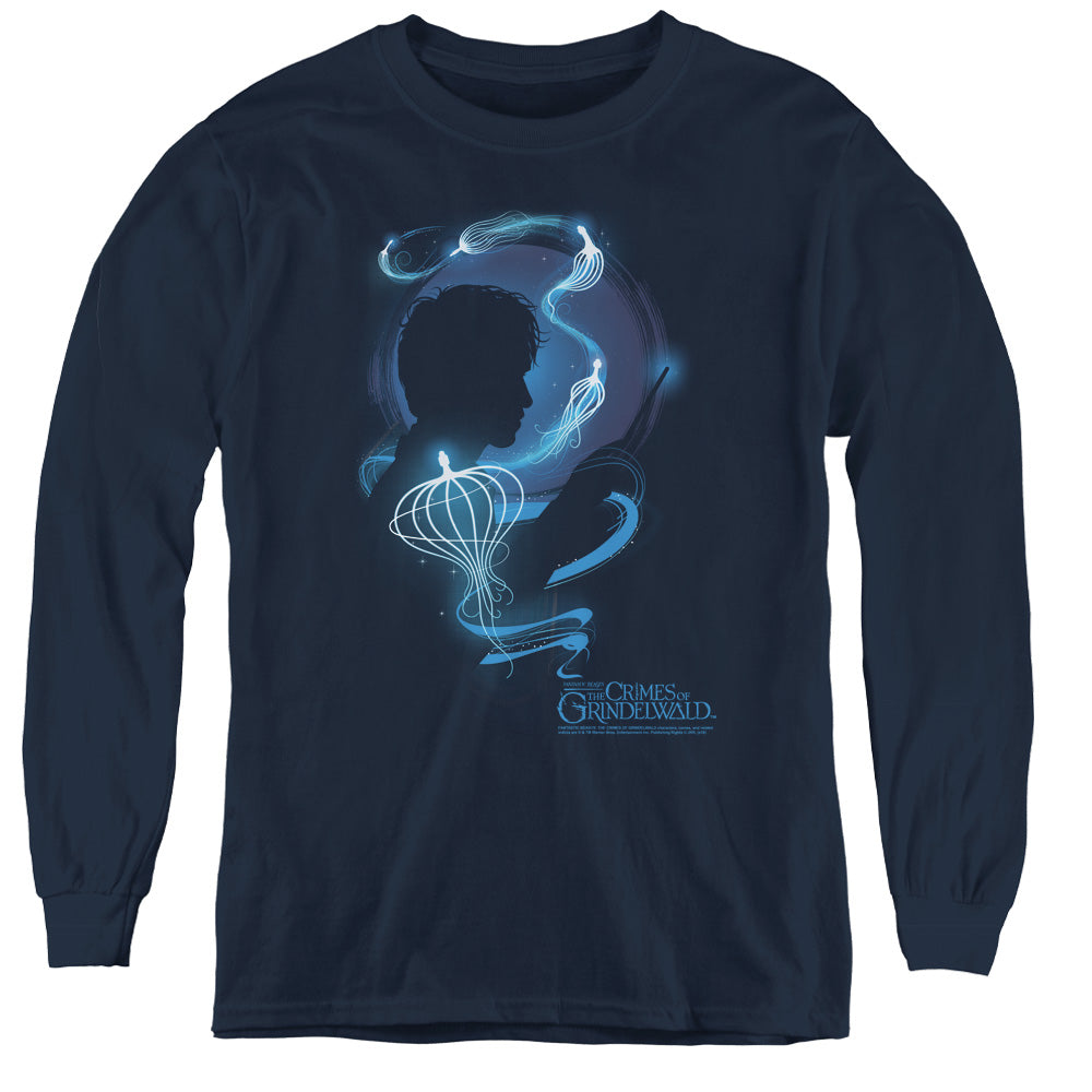 Fantastic Beasts 2 Newt Silhouette Long Sleeve Kids Youth T Shirt Navy Blue