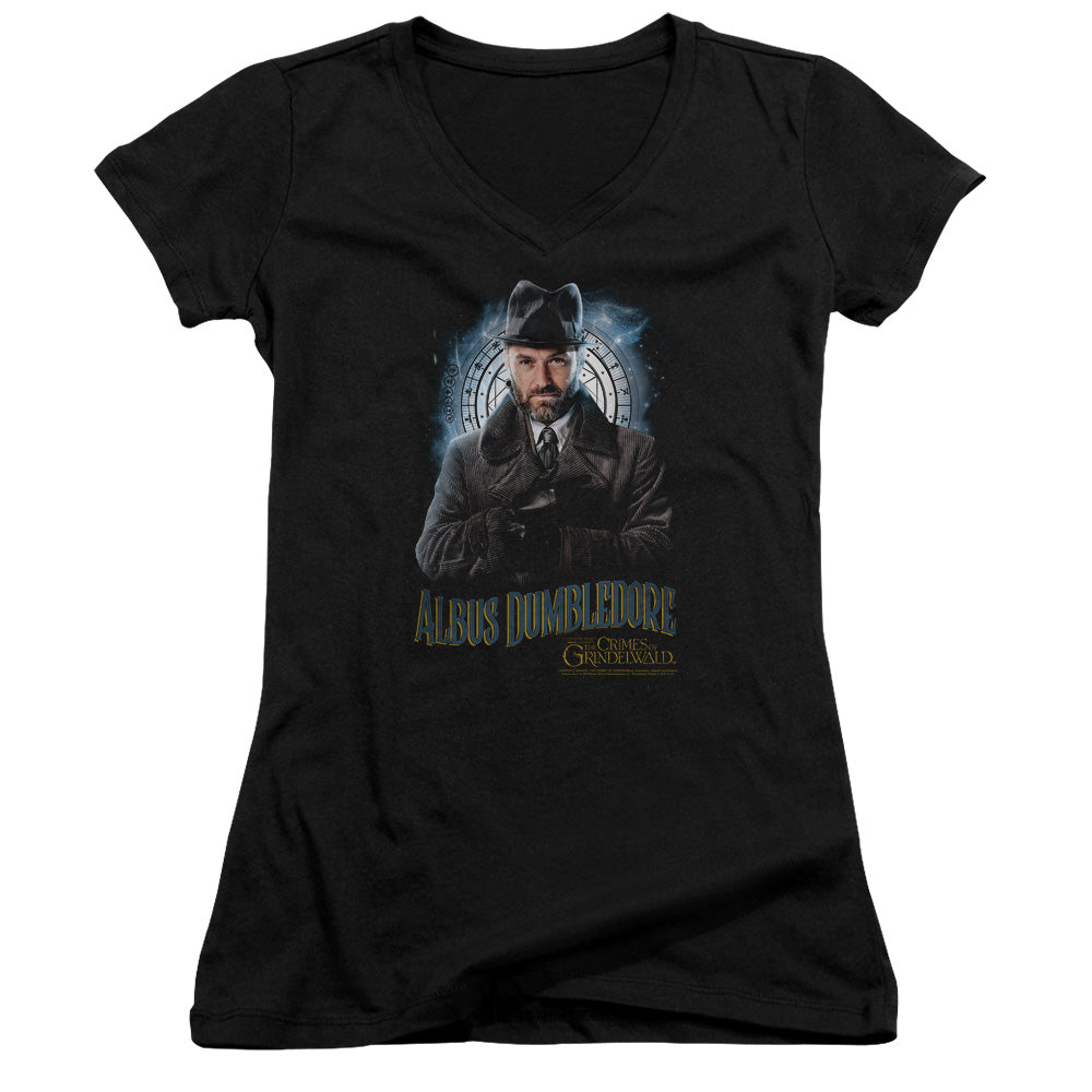 Fantastic Beasts 2 Dumbledore Junior Sheer Cap Sleeve V-Neck Womens T Shirt Black