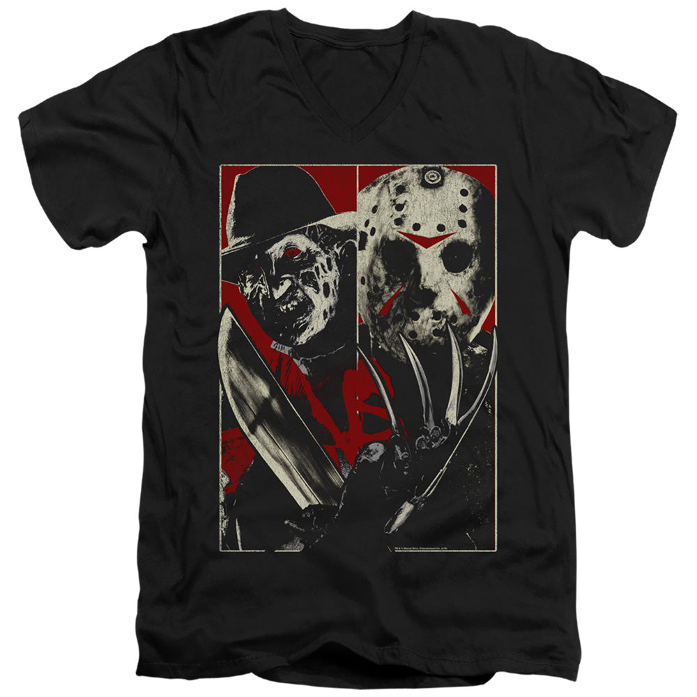Freddy Vs Jason Vs Mens Slim Fit V-Neck T Shirt Black