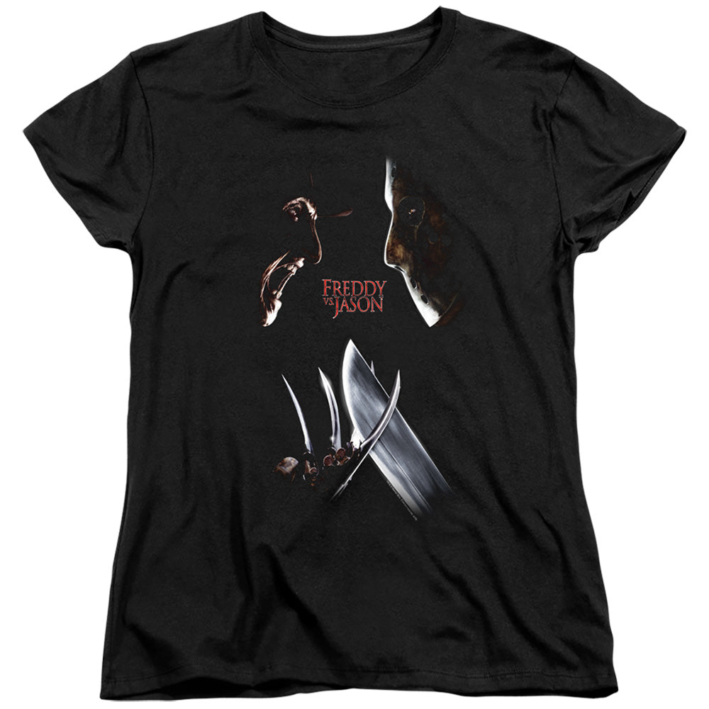 Freddy Vs Jason Face Off Womens T Shirt Black