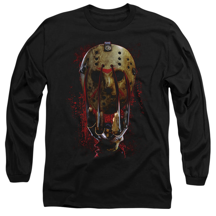 Freddy Vs Jason Mask And Claws Mens Long Sleeve Shirt Black