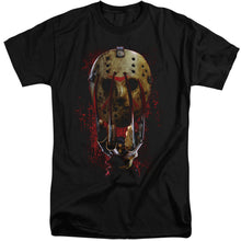 Load image into Gallery viewer, Freddy Vs Jason Mask And Claws Mens Tall T Shirt Black