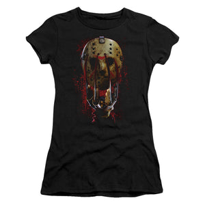 Freddy Vs Jason Mask And Claws Junior Sheer Cap Sleeve Womens T Shirt Black