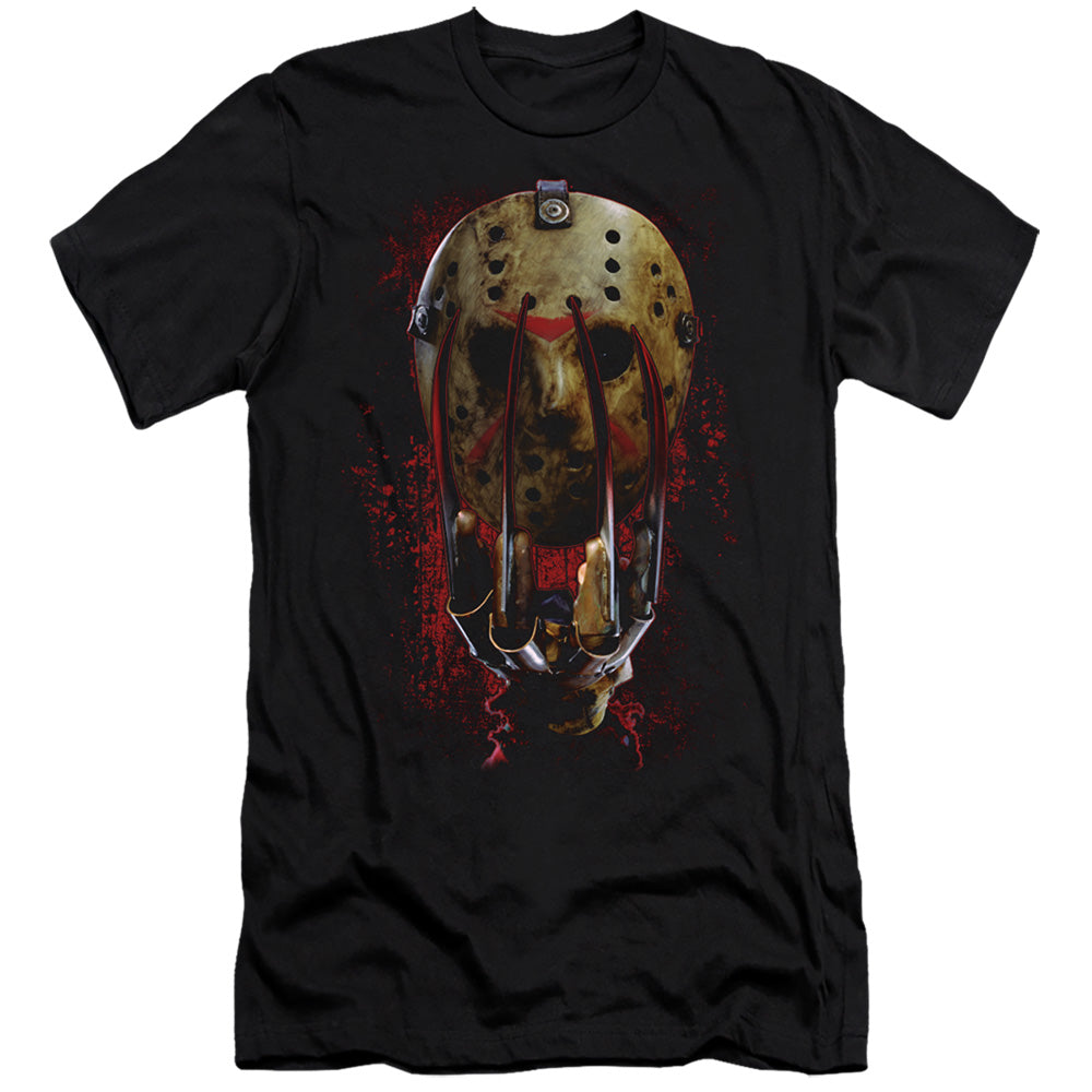 Freddy Vs Jason Mask And Claws Slim Fit Mens T Shirt Black