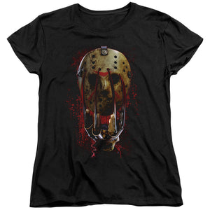 Freddy Vs Jason Mask And Claws Womens T Shirt Black