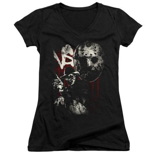 Freddy Vs Jason Scratches Junior Sheer Cap Sleeve V-Neck Womens T Shirt Black