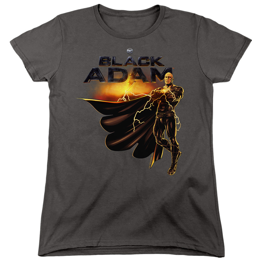 Black Adam Black Adam Logo With Character Womens T Shirt Charcoal Officially Licensed
