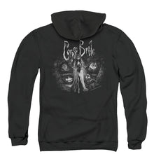 Load image into Gallery viewer, Corpse Bride Bride To Be Back Print Zipper Mens Hoodie Black