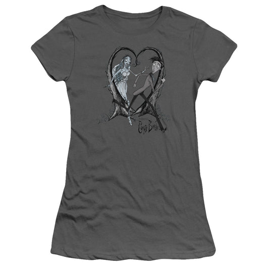 Corpse Bride Runaway Groom Junior Sheer Cap Sleeve Womens T Shirt Charcoal