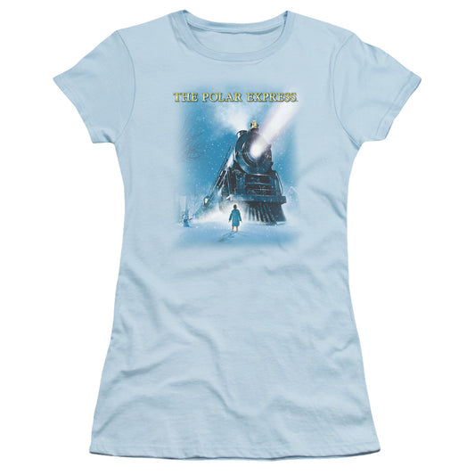 The Polar Express Big Train Junior Sheer Cap Sleeve Womens T Shirt Light Blue