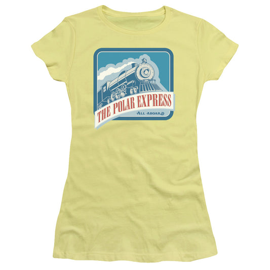 The Polar Express All Aboard Junior Sheer Cap Sleeve Womens T Shirt Yellow