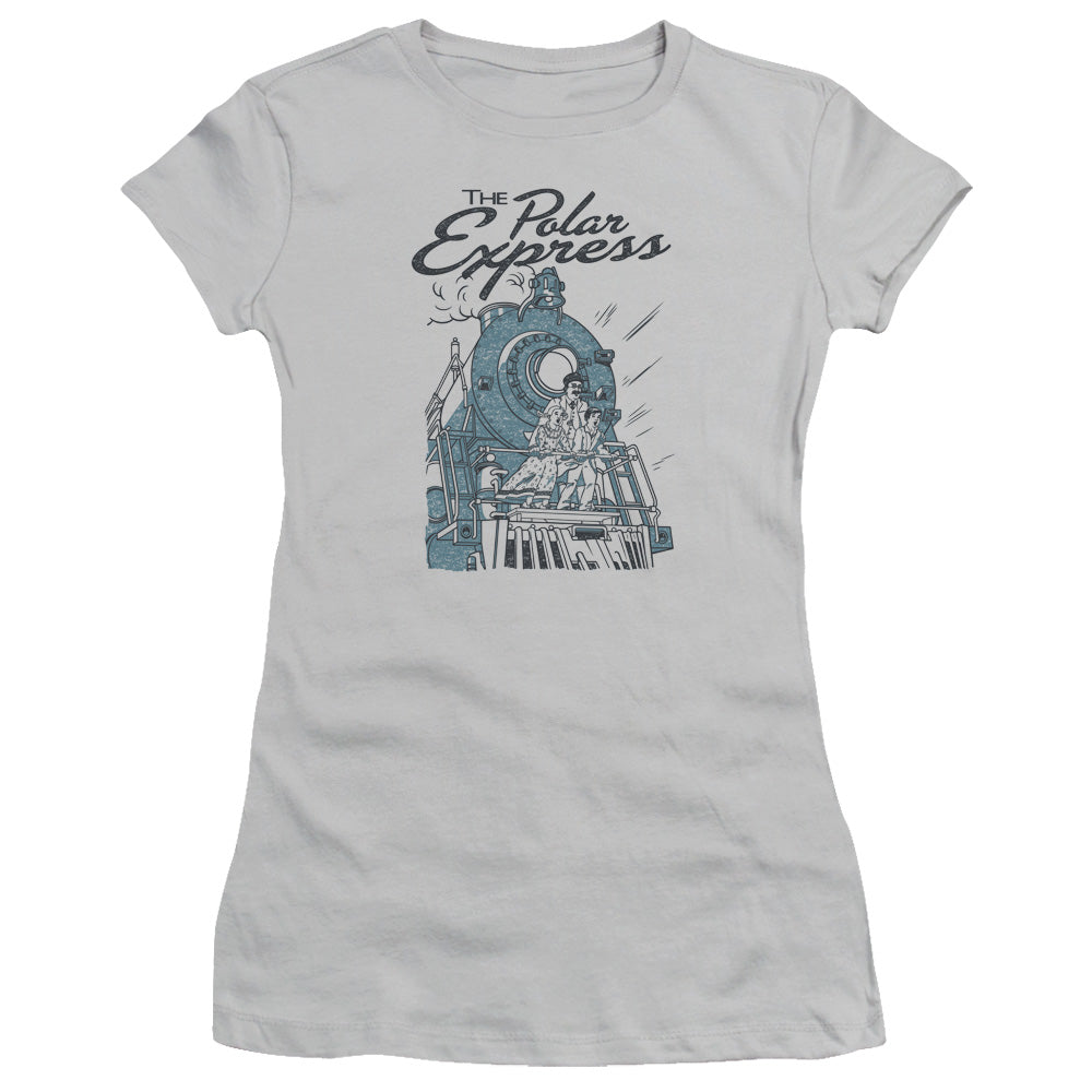 The Polar Express Rail Riders Junior Sheer Cap Sleeve Womens T Shirt Silver