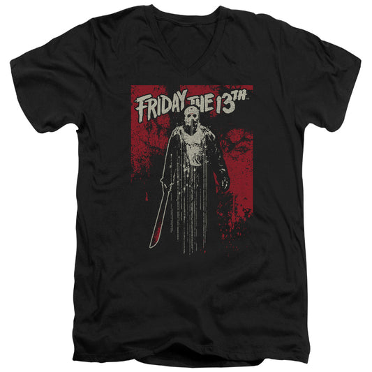 Friday The 13th Drip Mens Slim Fit V-Neck T Shirt Black