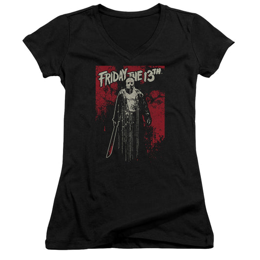 Friday The 13th Drip Junior Sheer Cap Sleeve V-Neck Womens T Shirt Black