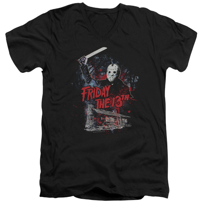 Friday The 13th Cabin Mens Slim Fit V-Neck T Shirt Black