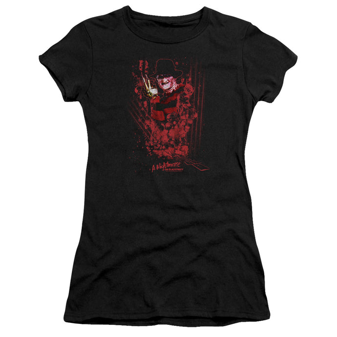 Nightmare On Elm Street One Two Freddys Coming For You Junior Sheer Cap Sleeve Womens T Shirt Black