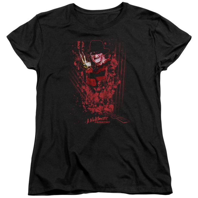 Nightmare On Elm Street One Two Freddys Coming For You Womens T Shirt Black