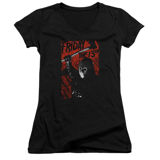 Friday The 13th Jason Lives Junior Sheer Cap Sleeve V-Neck Womens T Shirt Black