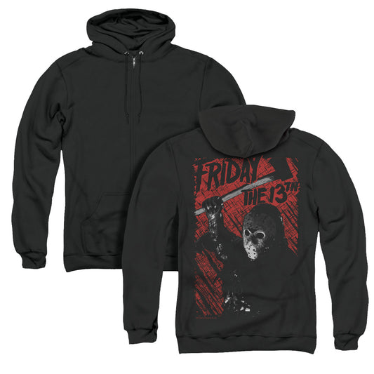 Friday The 13th Jason Lives Back Print Zipper Mens Hoodie Black