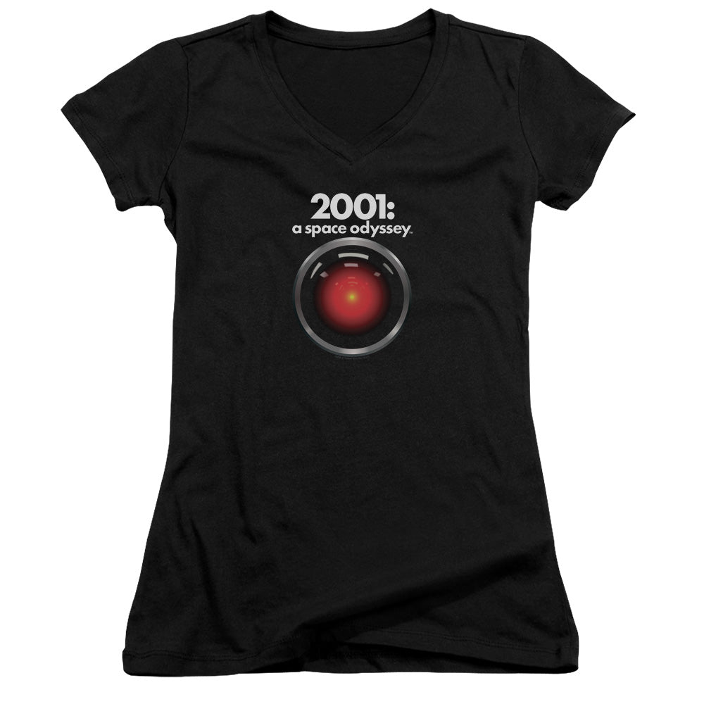 2001 A Space Odyssey Hal Junior Sheer Cap Sleeve V-Neck Womens T Shirt Black