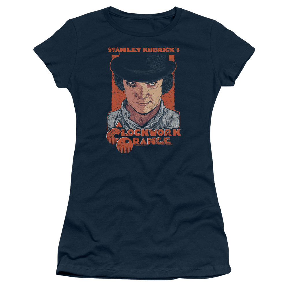 A Clockwork Orange Sinister Stare Junior Sheer Cap Sleeve Womens T Shirt Navy Blue