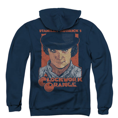 A Clockwork Orange Sinister Stare Back Print Zipper Mens Hoodie Navy Blue