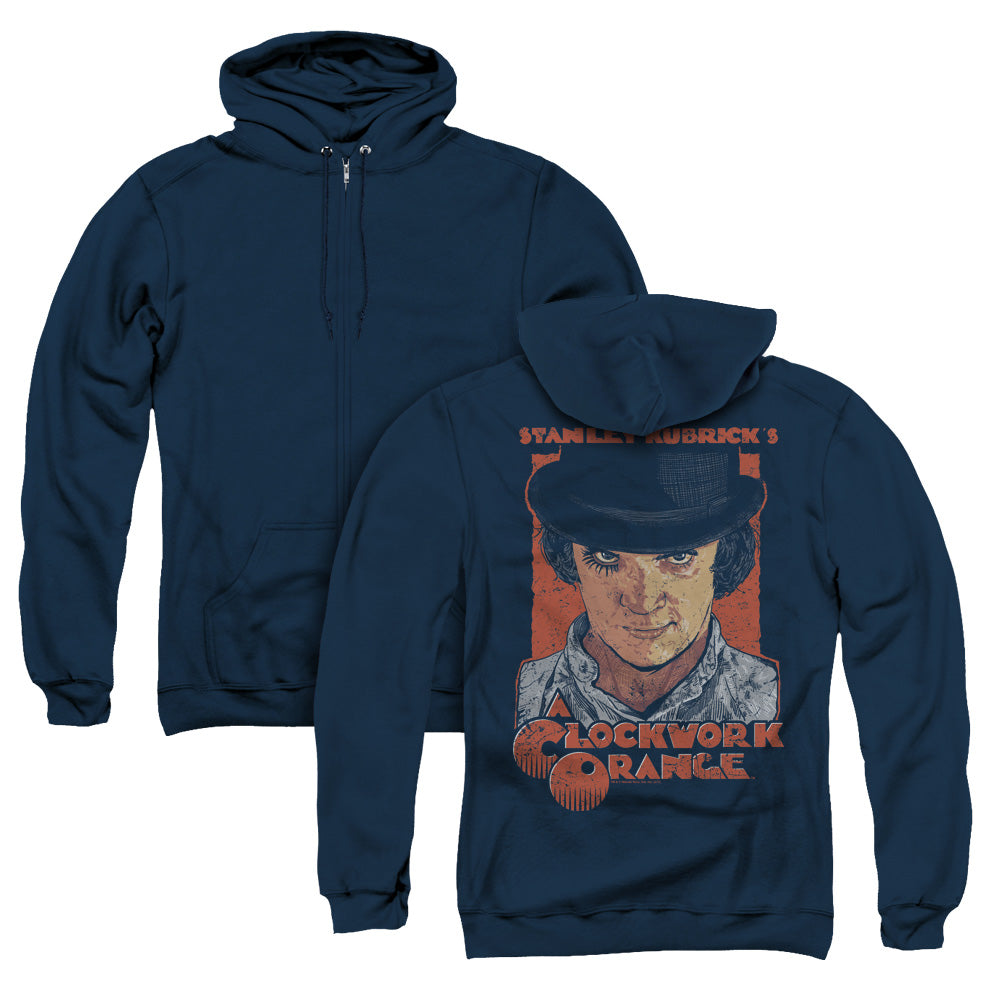 A Clockwork Orange Sinister Stare Back Print Zipper Mens Hoodie Navy Blue