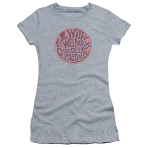 Willy Wonka And The Chocolate Factory Circle Logo Junior Sheer Cap Sleeve Womens T Shirt Athletic Heather