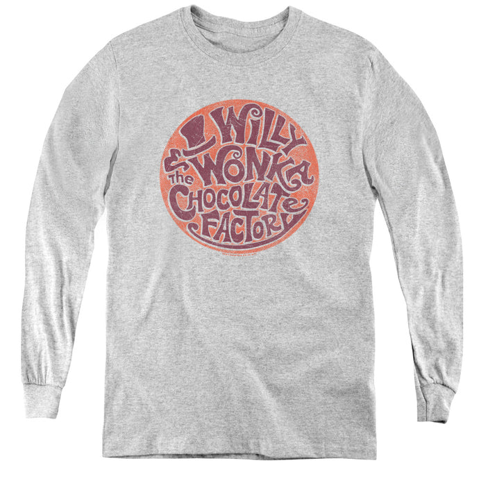 Willy Wonka And The Chocolate Factory Circle Logo Long Sleeve Kids Youth T Shirt Athletic Heather