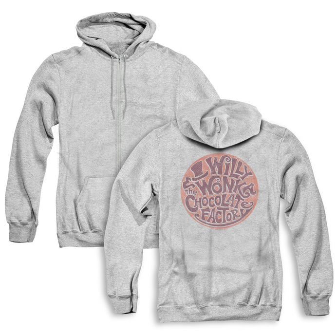 Willy Wonka And The Chocolate Factory Circle Logo Back Print Zipper Mens Hoodie Athletic Heather