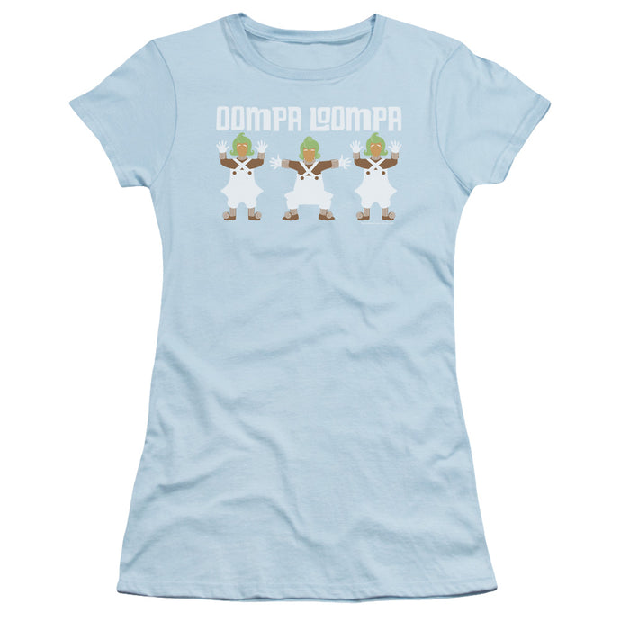 Willy Wonka And The Chocolate Factory Oompa Loompa Junior Sheer Cap Sleeve Womens T Shirt Light Blue