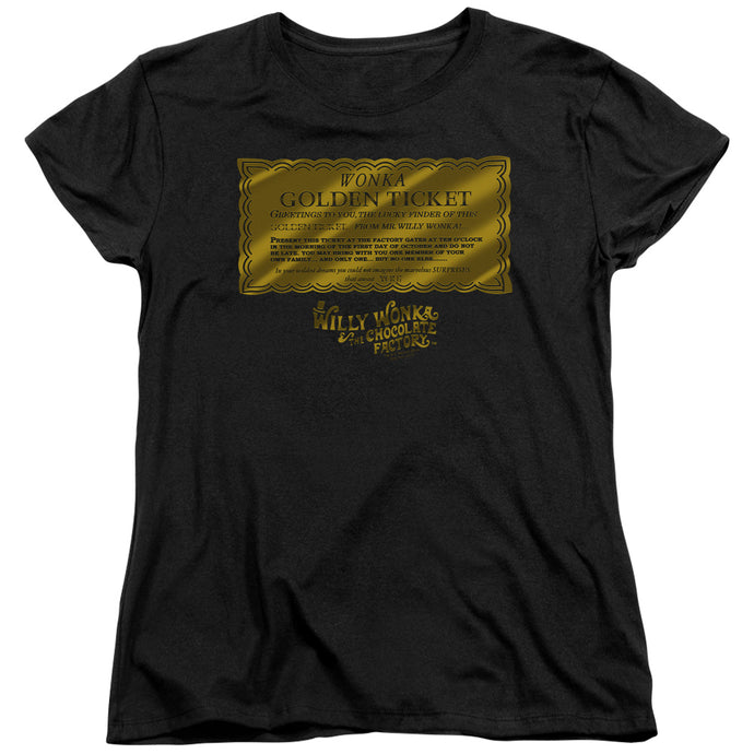 Willy Wonka And The Chocolate Factory Golden Ticket Womens T Shirt Black