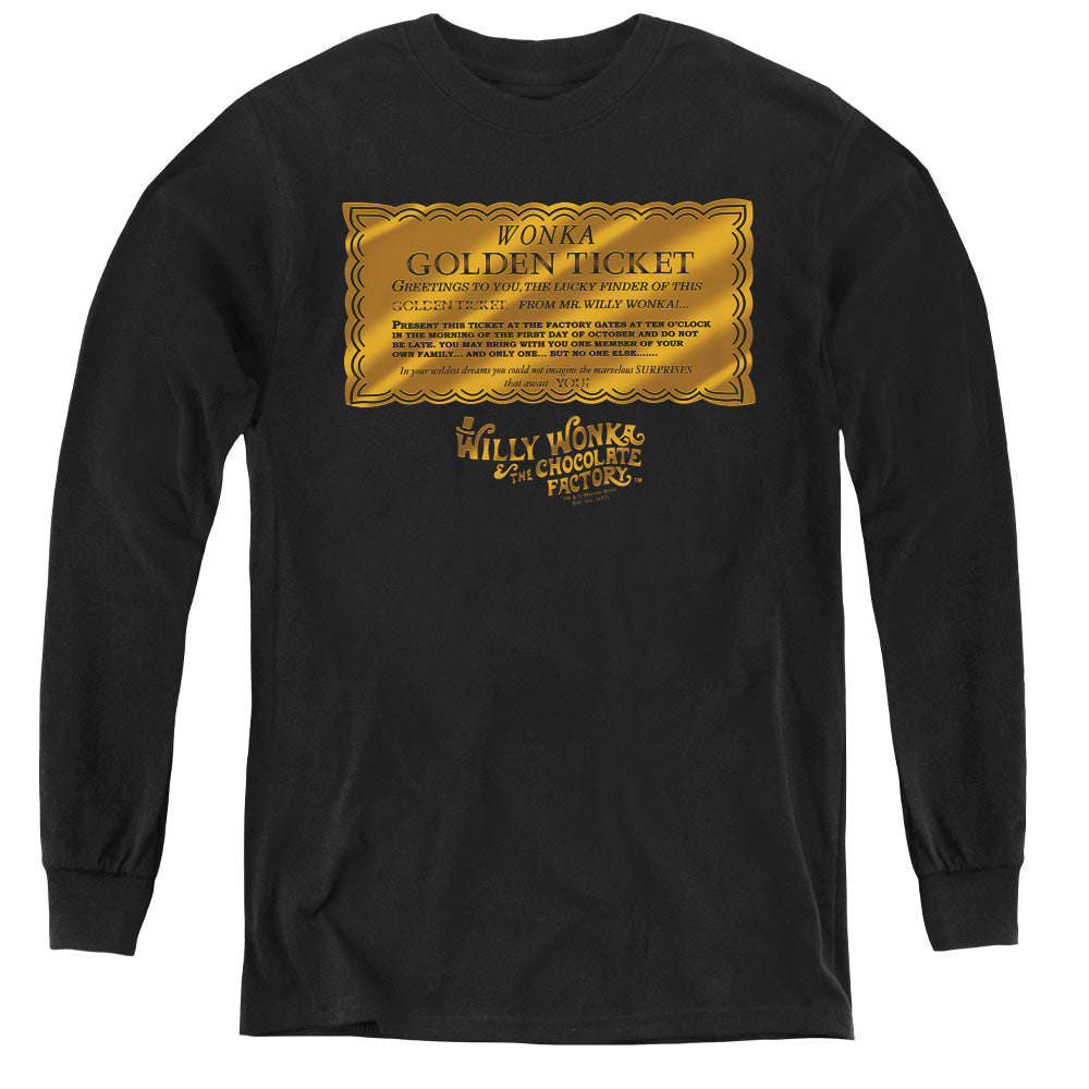Willy Wonka And The Chocolate Factory Golden Ticket Long Sleeve Kids Youth T Shirt Black