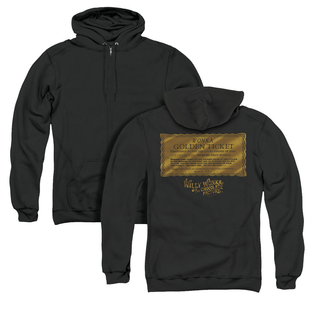 Willy Wonka And The Chocolate Factory Golden Ticket Back Print Zipper Mens Hoodie Black