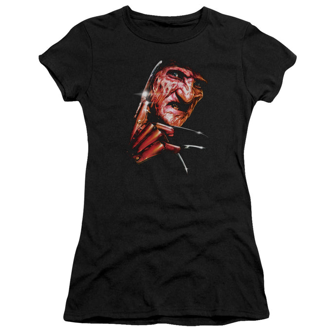 Nightmare On Elm Street Freddys Face Junior Sheer Cap Sleeve Womens T Shirt Black