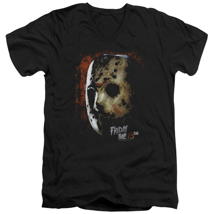 Friday The 13th Mask Of Death Mens Slim Fit V-Neck T Shirt Black