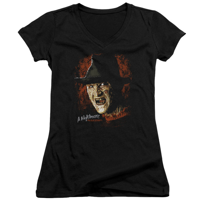 Nightmare On Elm Street Worst Nightmare Junior Sheer Cap Sleeve V-Neck Womens T Shirt Black