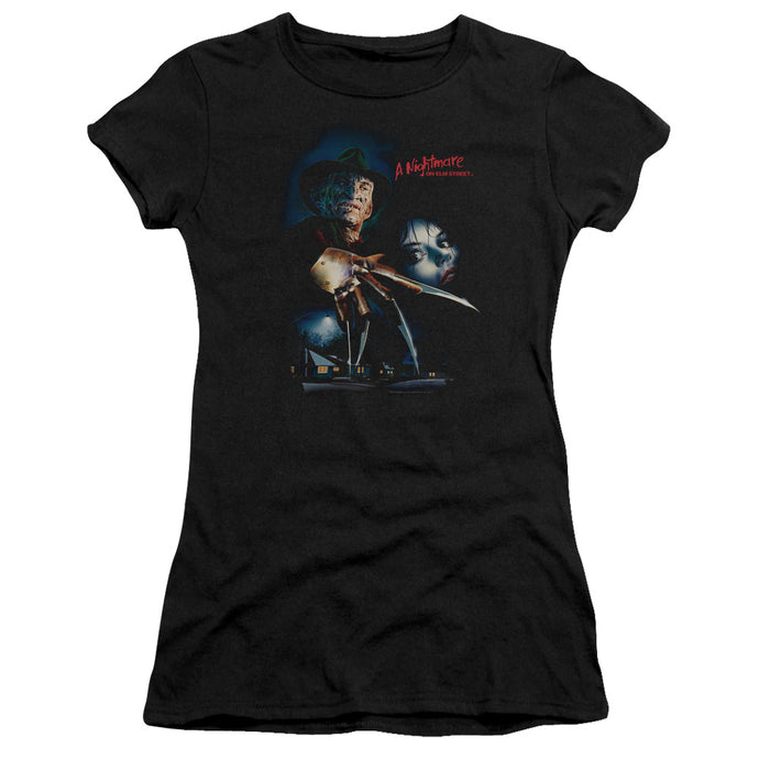 Nightmare On Elm Street Elm Street Poster Junior Sheer Cap Sleeve Womens T Shirt Black