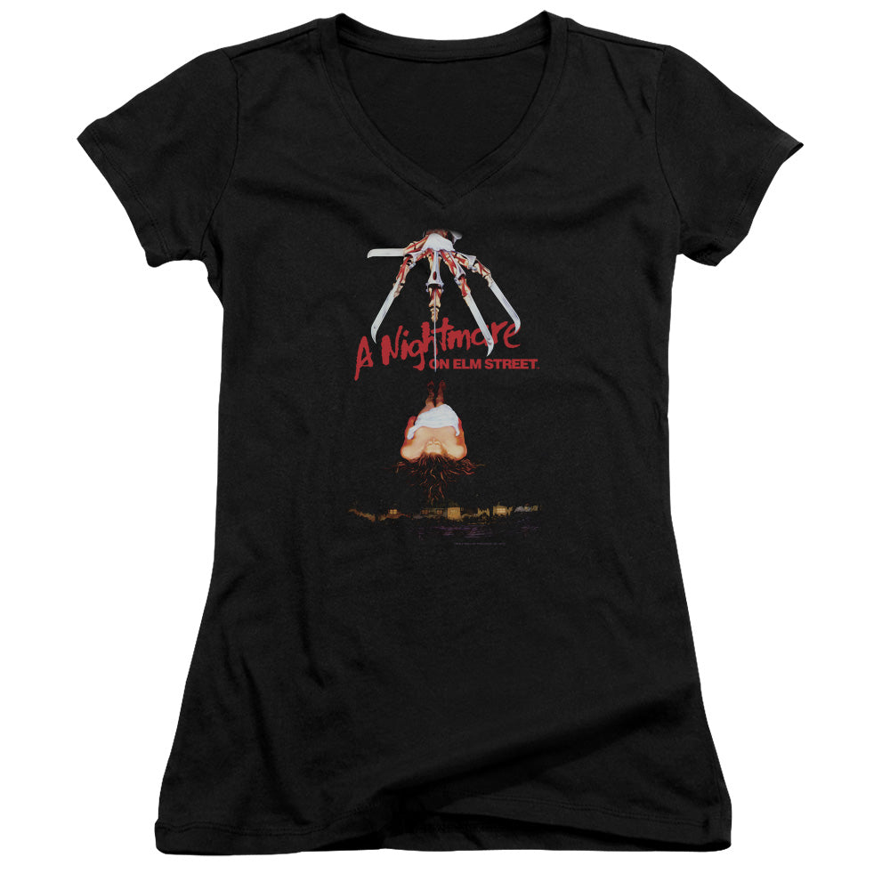 Nightmare On Elm Street Alternate Poster Junior Sheer Cap Sleeve V-Neck Womens T Shirt Black