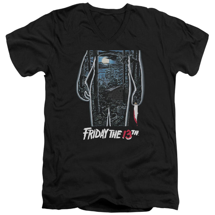 Friday The 13th 13th Poster Mens Slim Fit V-Neck T Shirt Black
