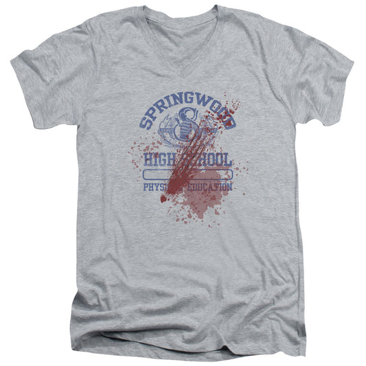 Nightmare On Elm Street Springwood High Victim Mens Slim Fit V-Neck T Shirt Athletic Heather