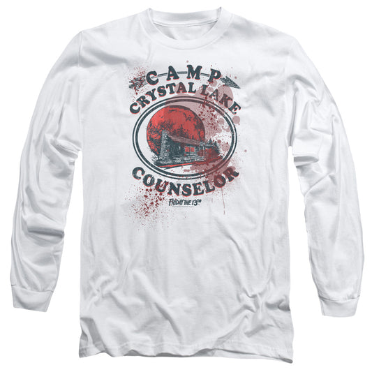 Friday The 13th Camp Counselor Victim Mens Long Sleeve Shirt White