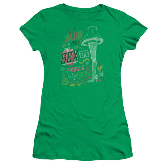 A Christmas Story Its A Major Prize Junior Sheer Cap Sleeve Womens T Shirt Kelly Green