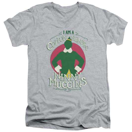 Elf Cotton Headed Mens Slim Fit V-Neck T Shirt Athletic Heather