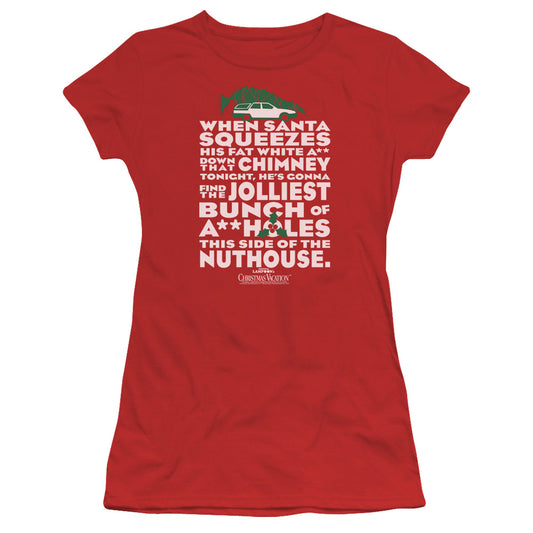 Christmas Vacation Jolliest Bunch Junior Sheer Cap Sleeve Womens T Shirt Red