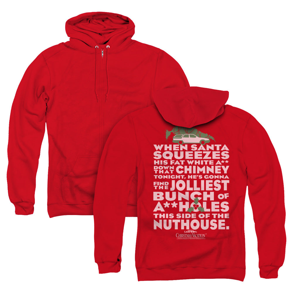 Christmas Vacation Jolliest Bunch Back Print Zipper Mens Hoodie Red